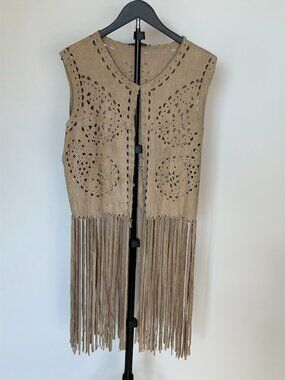 Alberto Makali Laser Cut Faux Suede Fringe Vest